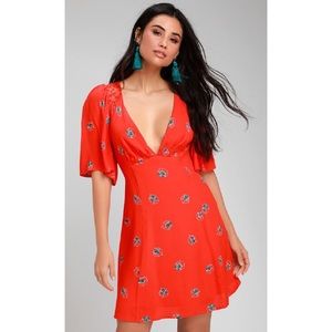 FREE PEOPLE mockingbird red mini dress lace detailing
